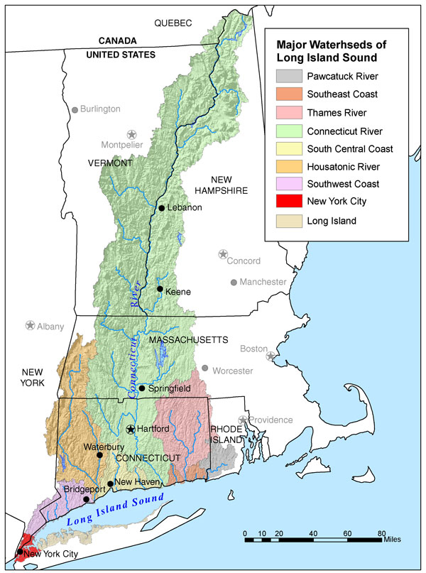 Map of Major Watersheds of Long Island Sound